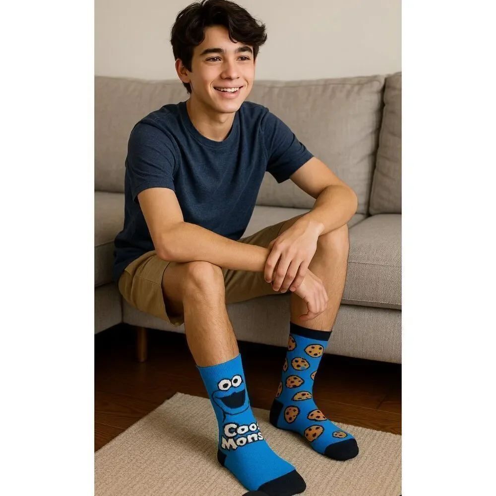 Sesame Street Cookie Monster Blue Crew Socks Unisex Size 10-13